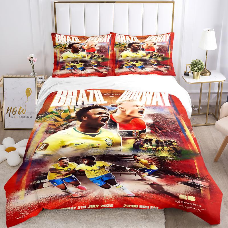 3Pcs Brazil Vs Norway Soccer Match Bedding Sets For All Sizes New 3D Printed Bed Cover Comforter Duvet Cover Pillowcase Bedroom Decoration