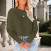 Women Tops Round Neck Long Sleeve Loose Fit Cropped Tops Solid Color Leisure Pullover