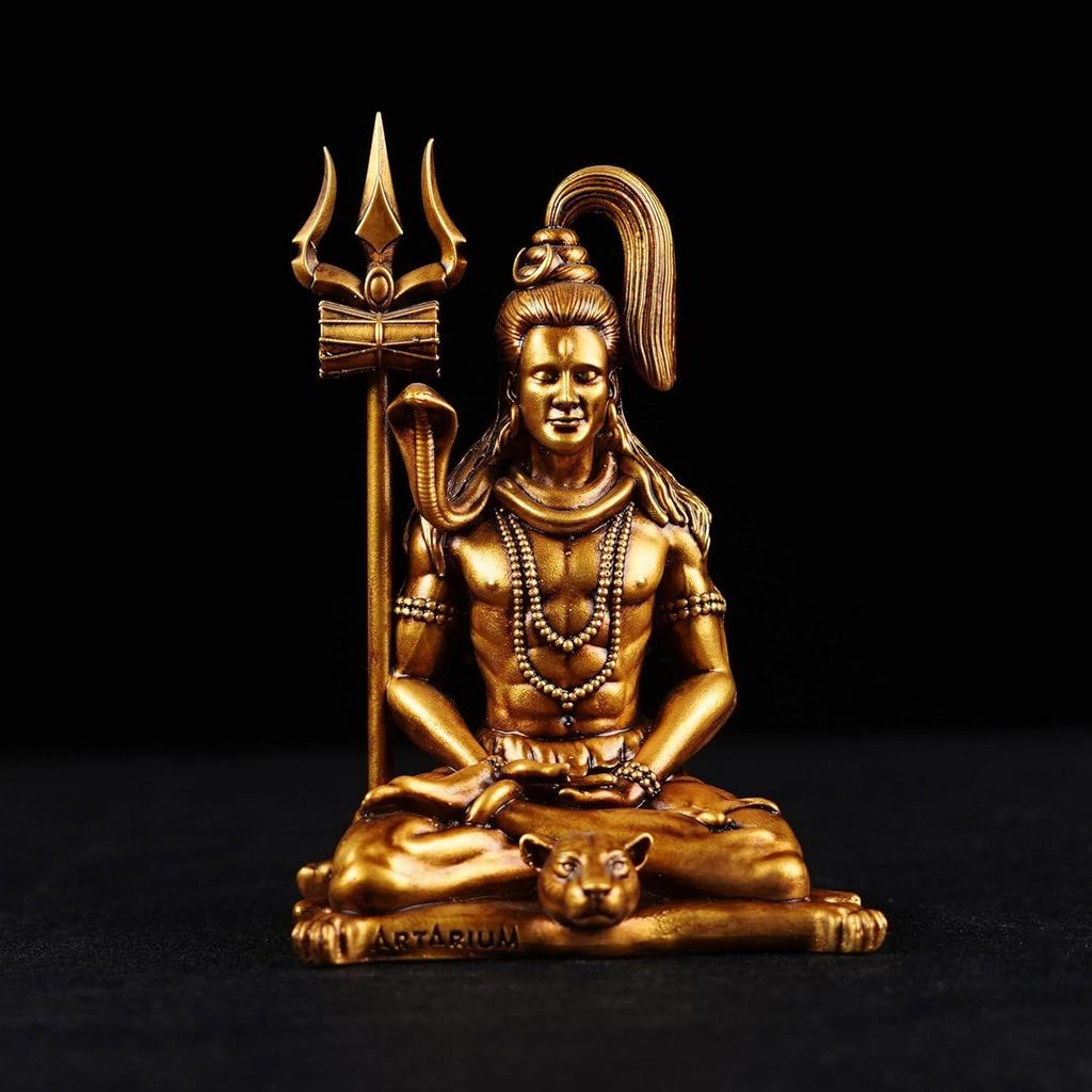 4 Inch Meditating Shiva Idol for Car Dashboard and Home Decor, Lord Shiv Murti Mahadev Sitting Statue Showpiece for Puja Room, Mandir,