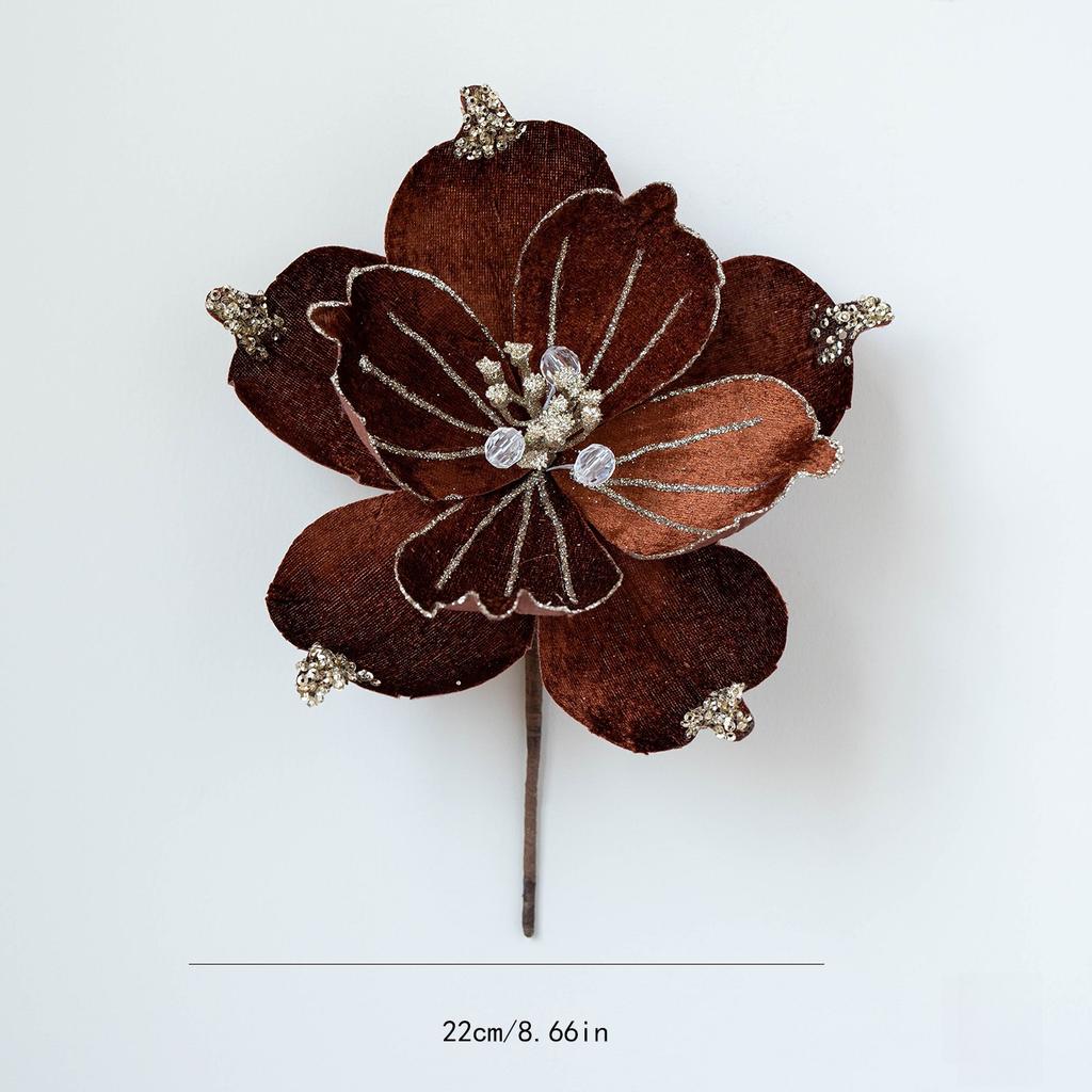 1PC Christmas Artificial Flower 22cm Fabric Sticky Pink Sequins Imitation Magnolia Flower Living Room Decoration Christmas Decoration Small Gift