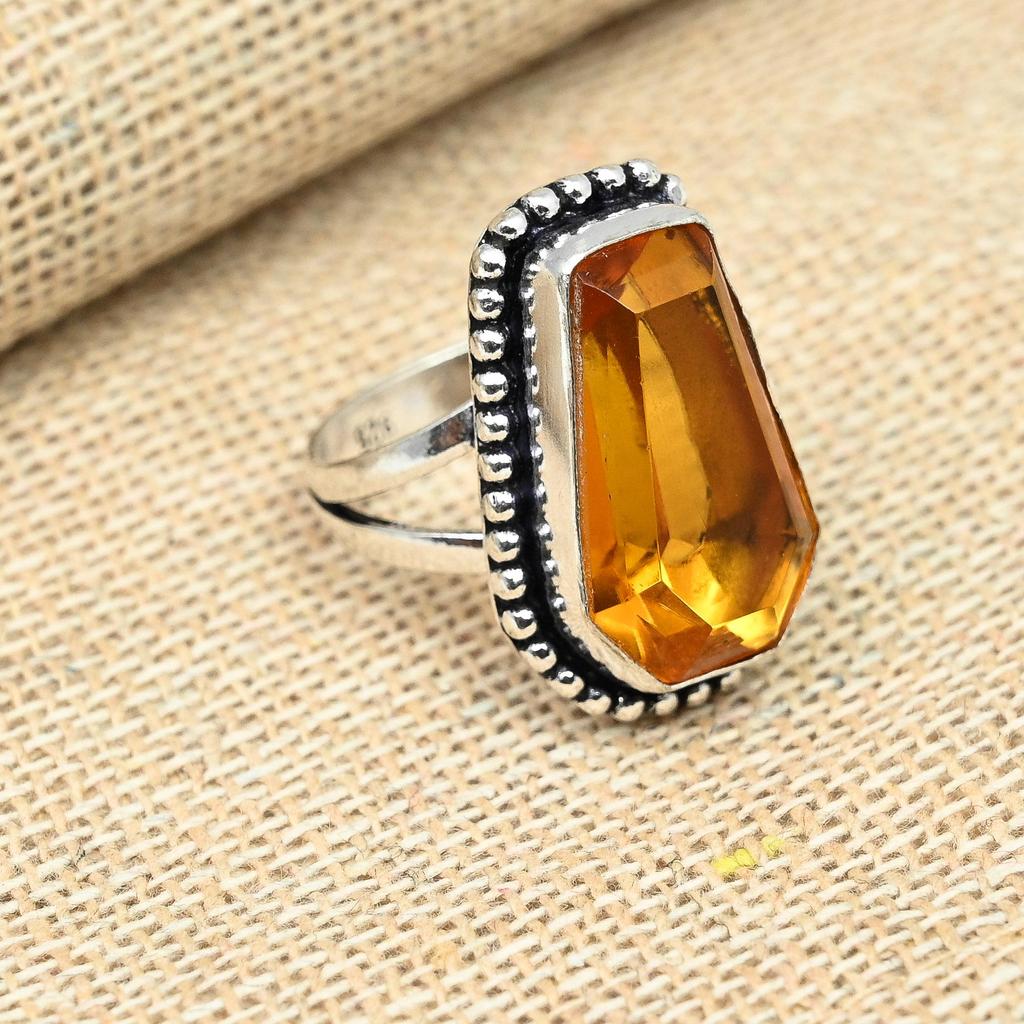 Уникальный медовый топаз, драгоценный камень ручной работы, кольцо из стерлингового серебра 925 пробы, подарок для женщин