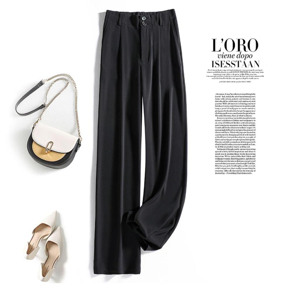 Женские летние брюки 2024 года с высокой талией и широкими штанинами из драпировки: Повседневные прямые брюки, закрывающие бедра