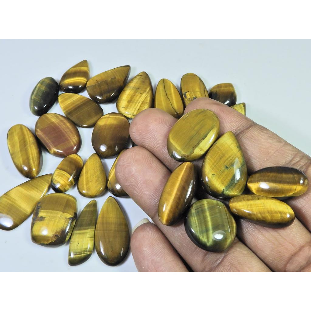 370Cts. Natural Tiger Eye Mix Cabochon Loose Gemstone 29Pcs Lot 17-28 MM C-721