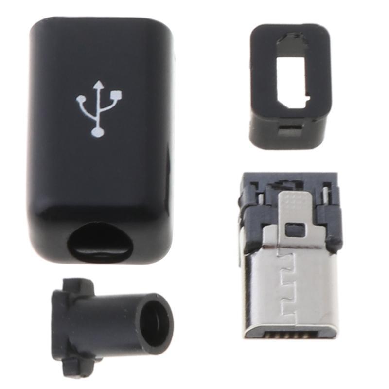 10 Sets Micro USB Welding Type Male 4 Pin Plug Connector for w/Plastic Cover 4 i