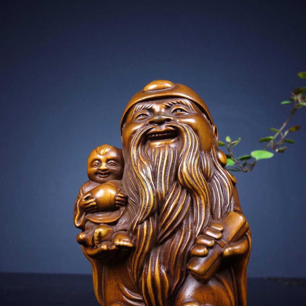 Chinese Antique Boxwood Carved Figure Statue Exquisite Figurines Home Decor Art