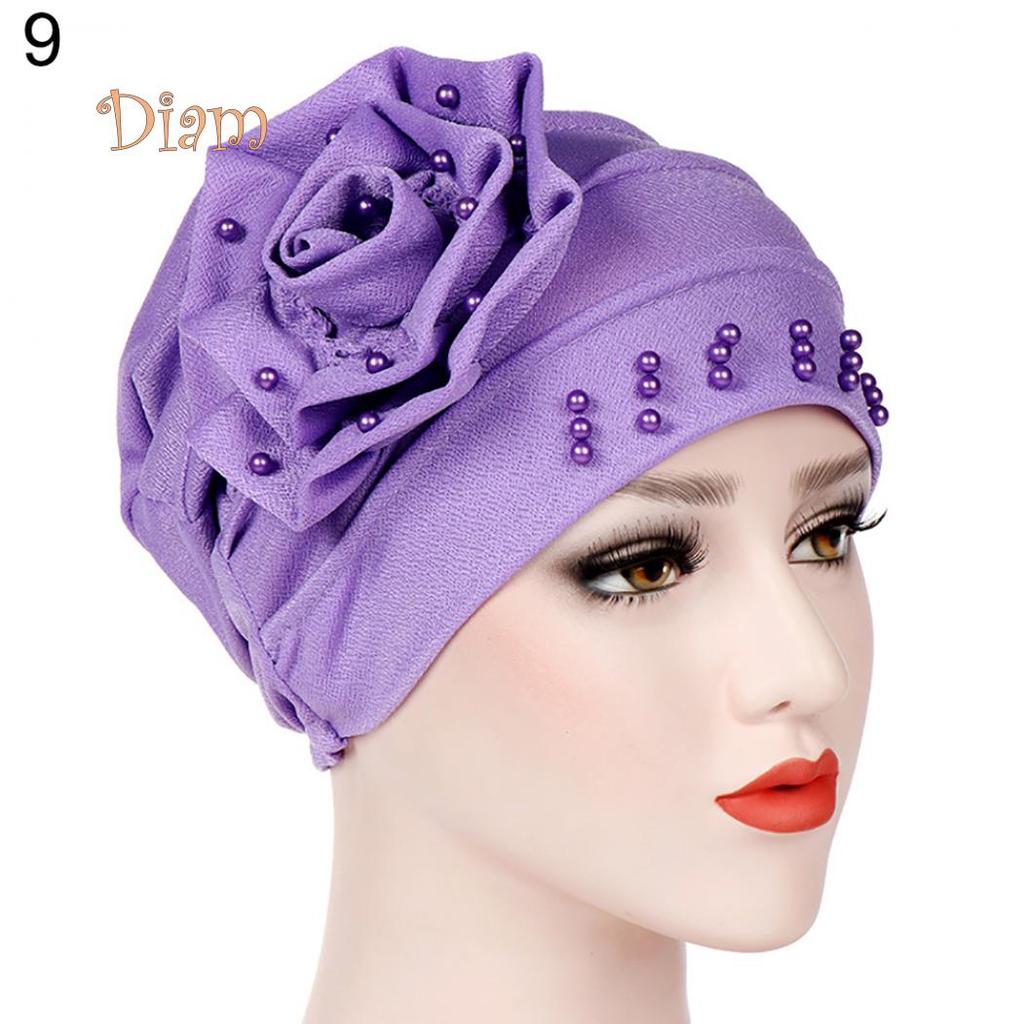 Tenfyer Fashion Flower Floral Beads Women Head Wrap Hat Turban Hijab Gift