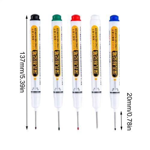 Deep Hole Marker, Long Tip Marker, Woodworking Marking Pen - Long Nib Drill Marker, Colorful Waterproof Carpentry Pen for Construction, Bathroom, and