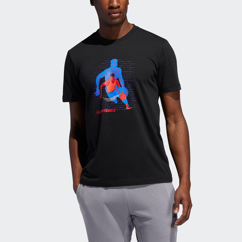 Adidas Баскетбольная футболка с коротким рукавом и графическим принтом Marvel Spiderman, мужские топы, черный DX6894