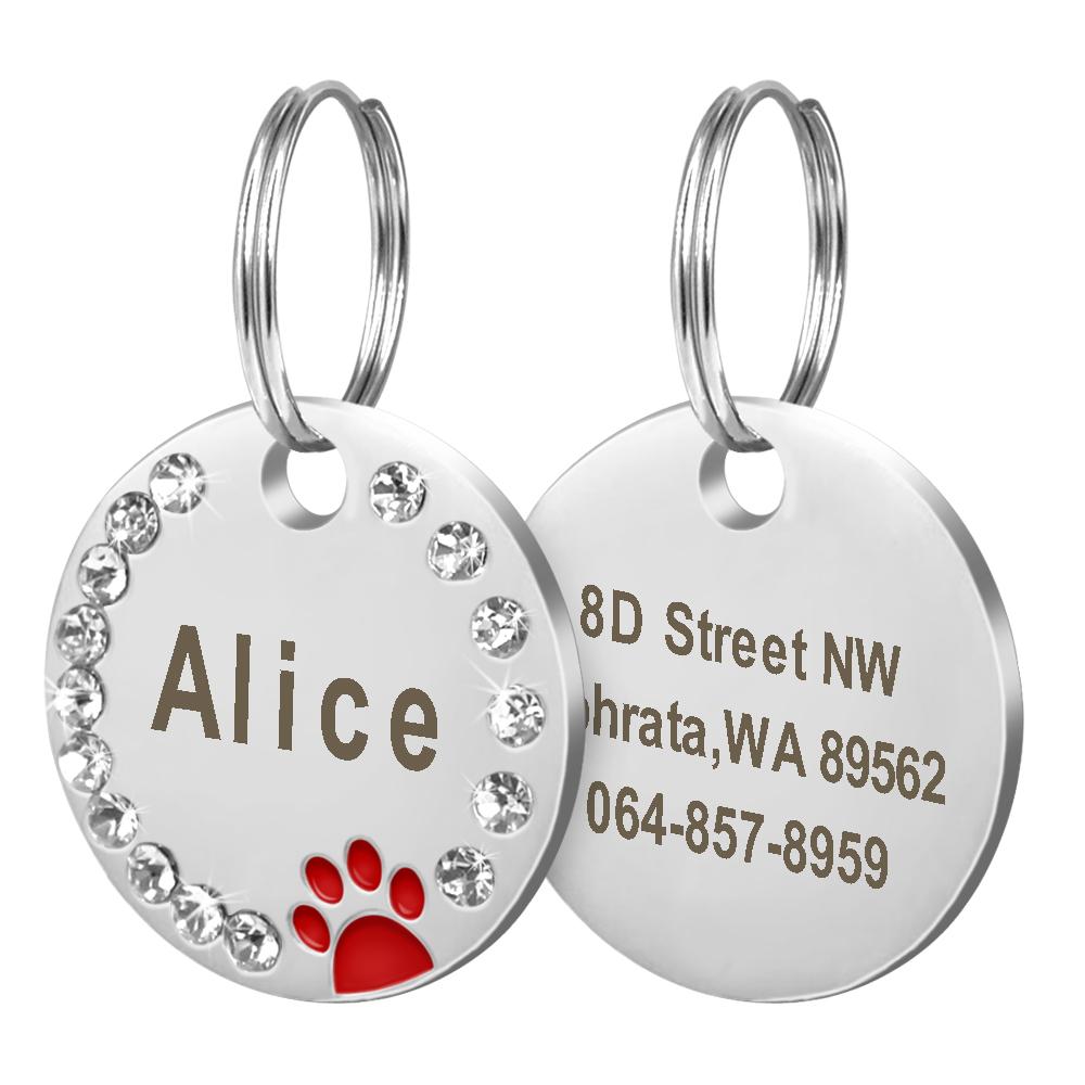 Personalized Dog Cat ID Tag Bling Rhinestone Puppy Kitten Name Tags Anti-lost Pet Collar Accessories Free Engraved Pet Products