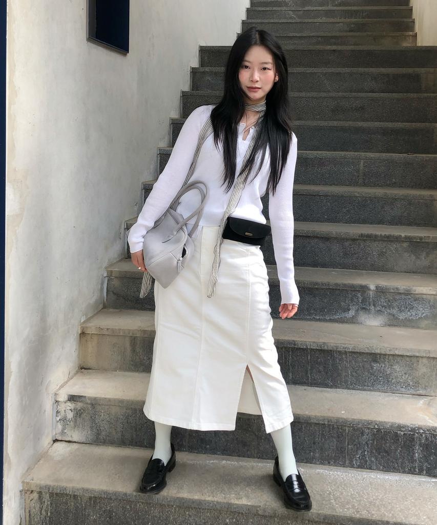Mind Bridge Woman [W] White Slit Denim Skirt