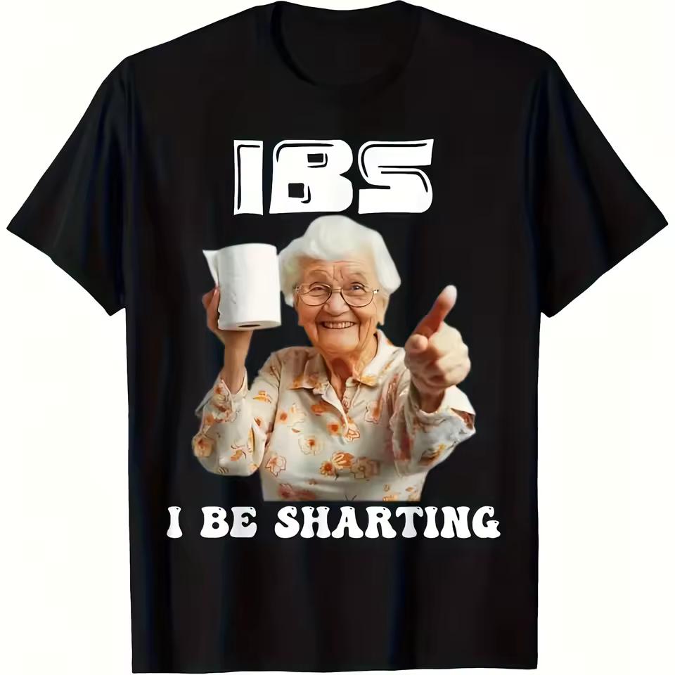 Funny IBS "I'm Pooping" Design T-Shirt Round Neck Short Sleeve T-Shirt Humorous Print Unisex Daily T-Shirt