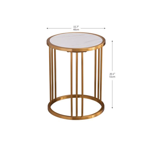 Slate/sintered stone round side/end table with golden stainless steel frame
