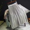 Женская длинная юбка, японская атласная плиссированная юбка с металлическим эффектом, трапециевидная юбка, высокая эластичная талия, средней длины