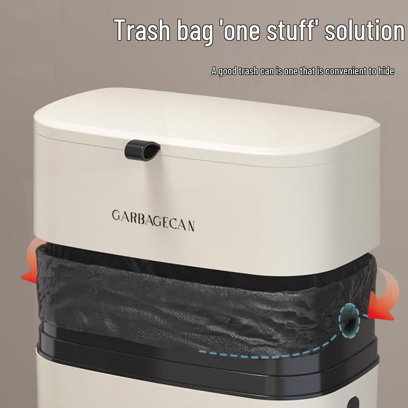 Kitchen Hanging Trash Can, Cream White Wall-Mounted with Lid, No-Marking Sticker, Household Cupboard Waste Basket.