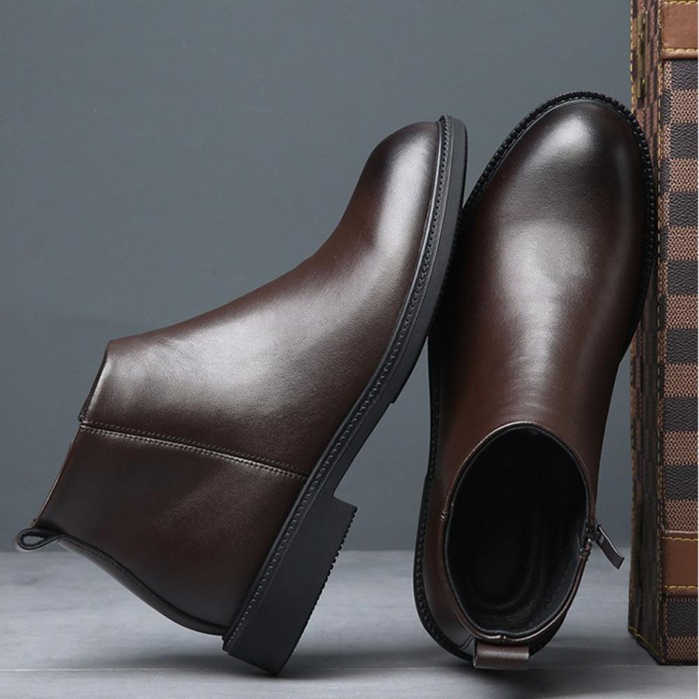 Мужские ботинки челси Осень Зима Кожаные Мужские Ботинки Британский Стиль Высокие Ботинки Модные Универсальные Теплые Кожаные Ботинки Мужские 46