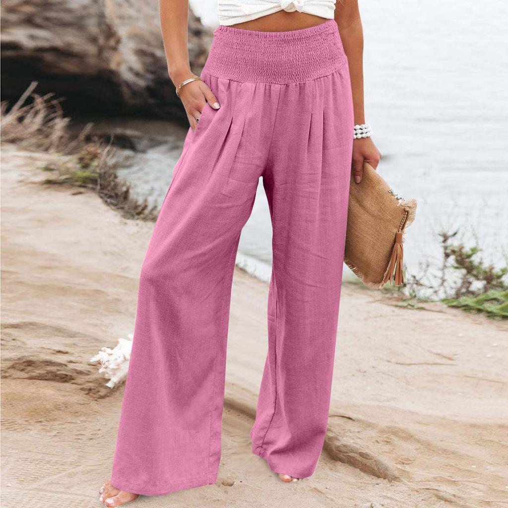 High Waisted Pants For Women Stretchy Wide Leg Palazzo Pants Casual Comfy Beach Pants Trousers