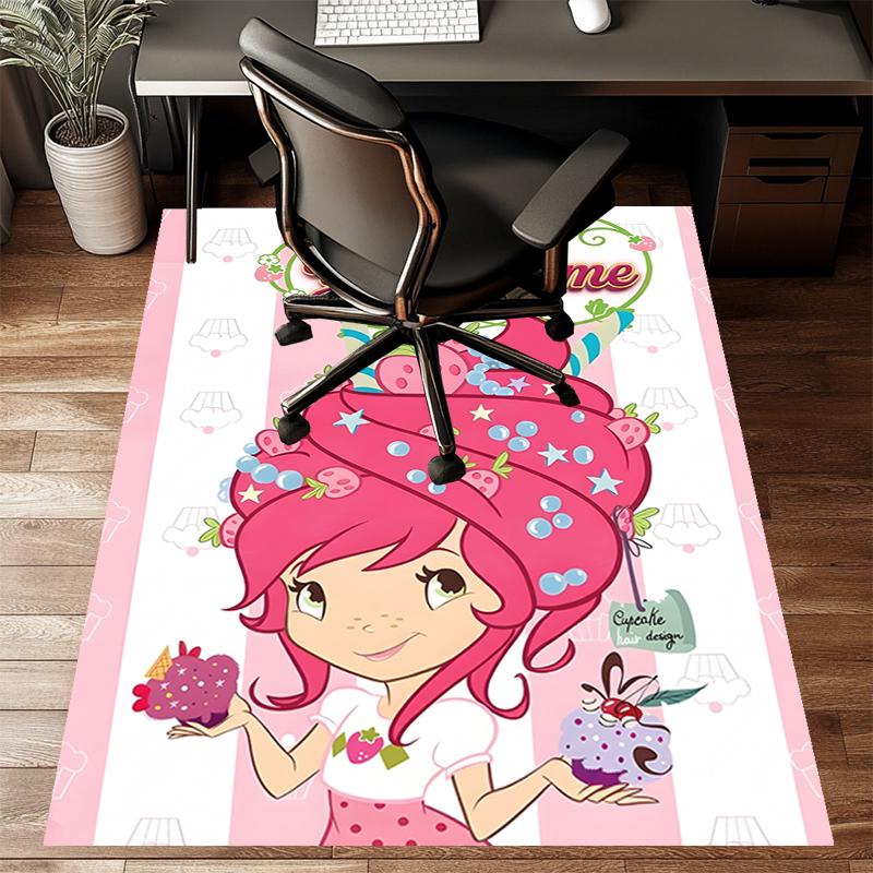 Princess Strawberry Design Area Rug Personalized Name- Non-Slip, Soft & Cozy Floor Mat for Living Room, Office - Indoor/Outdoor Carpet