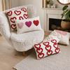 Romantic Valentine Heart Pattern Pillowcase Velvet Hidden Zipper Tufted Cushion Case Minimalist Embroidery Plush Pillow Cover