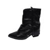Black Pointed British Style Thick Heel Short Boots Women's 2025 New Summer Versatile Height Increase and Thinness Fried Street Trouser Boots