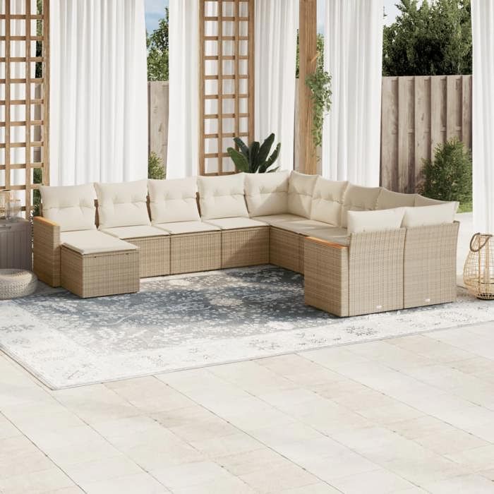 VidaXL Salon de Jardin avec Coussins 11 pcs, Canapés de Terrasse, Ensemble de Meubles de Patio, Mobilier d'Extérieur, Beige 3226569