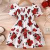 Children's Dress Summer Girls Fashion Floral Embroidered Puffy Sleeve Dress