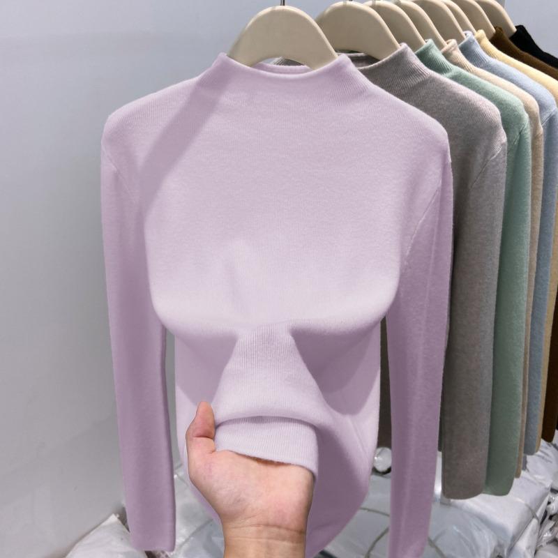 Весенний топ с полувысоким воротником, женская мягкая восковая ленивая базовая рубашка, мягкий восковой темперамент, универсальный вязаный свитер