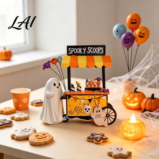 Resin Collectibles for Festival Halloween Ghost Figurine Spooky Cart Statue Ornaments Home Garden Decor Table Centerpiece Festive Party Decoration