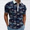 Men's Shirt Polo Casual Zip Short Sleeve Fashion Casual Zipper Summer Spring Regular Fit 3D Island Print Shirt