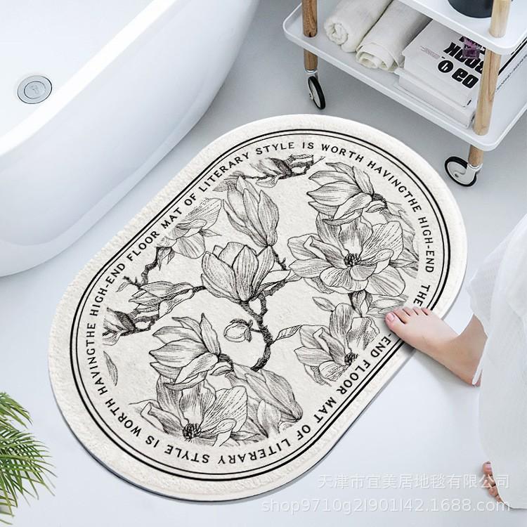 French Retro Oval Diatomaceous Mud Upholstered Toilet Bathroom Absorbent Mat Non-slip Foot Mat Quick Drying Door Mat