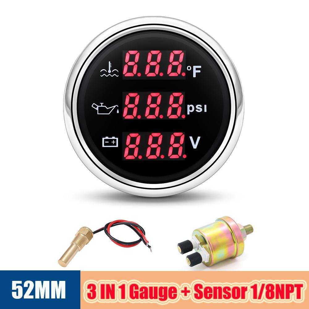 Многофункциональный цифровой датчик набор 104~248 ℉ температура воды + давление масла + напряжение 3 в 1 для автомобиля грузовика автофургона яхты лодки мотоцикла