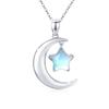 CUOKA MIRACLE Moonstone Necklace Moon Star Necklace 925 Sterling Silver Crescent Moon and Star Pendant Necklace Synthetic Rainbow Moonstone Star Moon