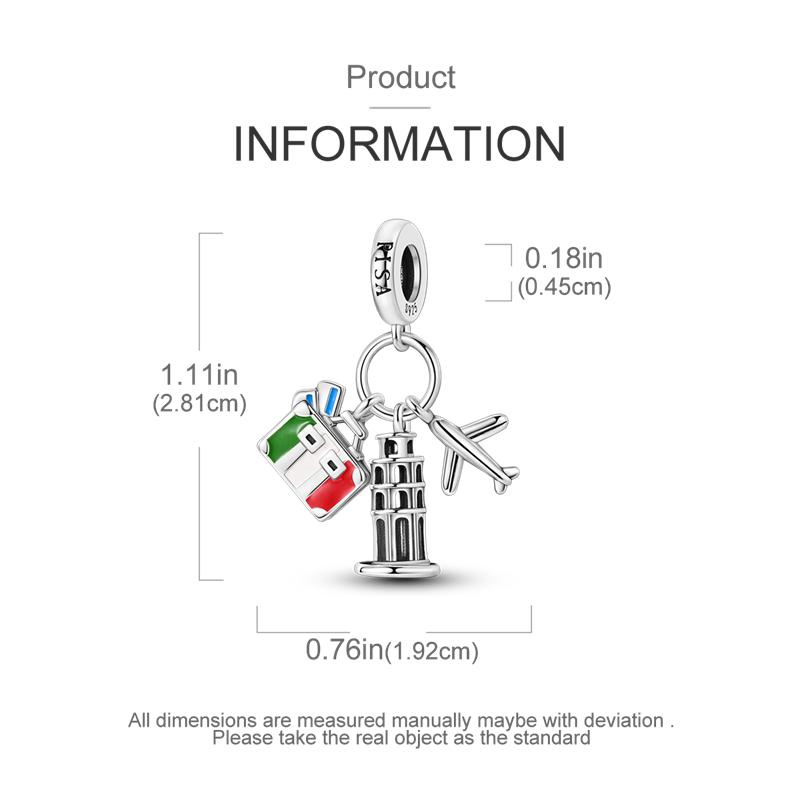 925 Silver Travel Round The World Charms Bead Triumphal Arch Eiffel Tower Dangle Fit Mula Bracelet DIY Jewelry