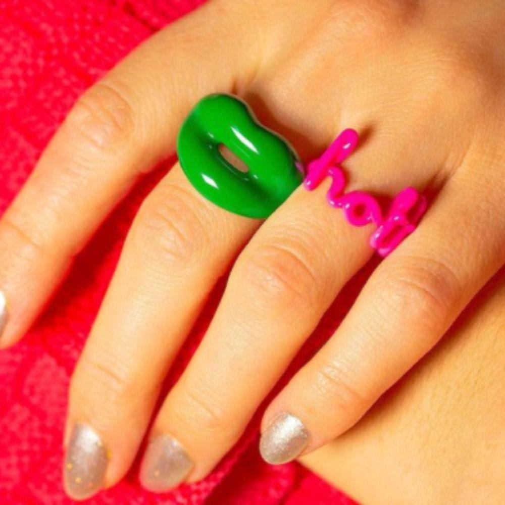 Drip Glazed Finger Ring Multicolor Jewelry Accessories Daily Geometric Lips Ring  Girls