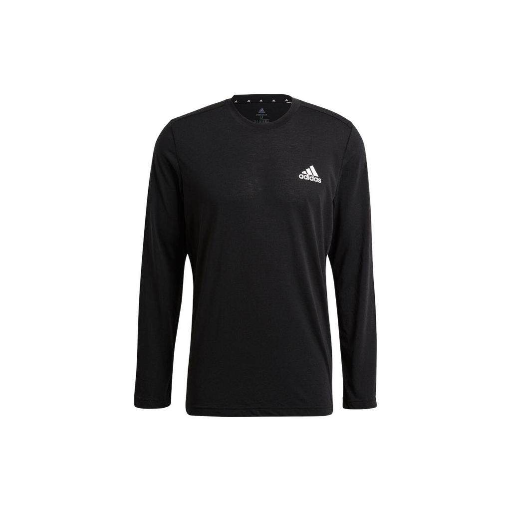 Adidas Solid Logo Crew Neck Long Sleeve T-Shirt Men Tops Black GT5563