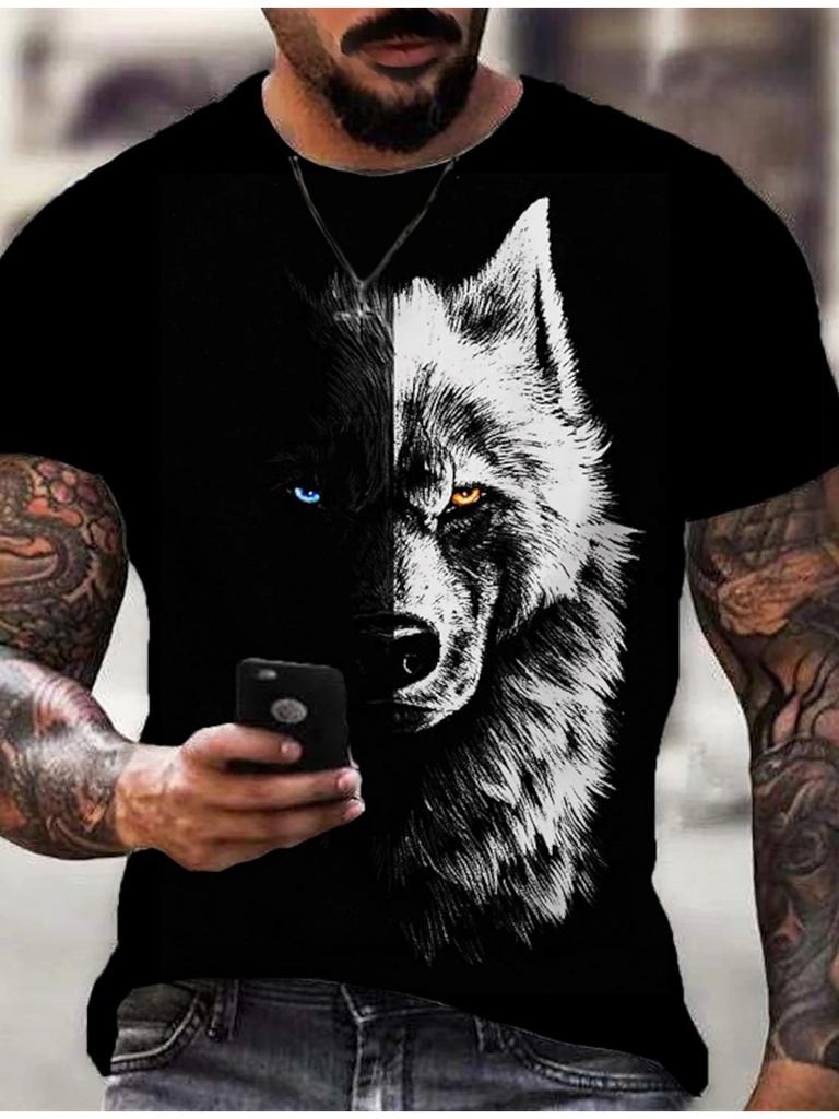 Summer Men's Clothing Wolf Pattern 3D Print Men's Graphic Design Crew Neck Novel T-shirt Casual Tshirts
