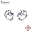 925 Sterling Silver Lucky Cute Pony Stud Earrings for Girl Multicolor Cubic Zirconia Horse Ear Earring Studs