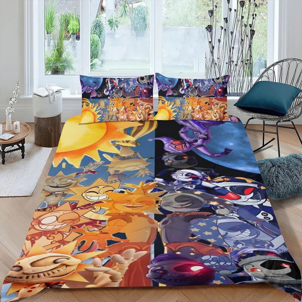 FNAF Game Duvet Cover Pillowcase Sundrop Moondrop Bedding Set Boy Girl Bedroom Decoration Children Gift Single Double Size