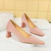 Women's Fashion High Heels Thick Heels, Shallow Mouth Square Head Bright Lacquer Leather Commuter Shoes