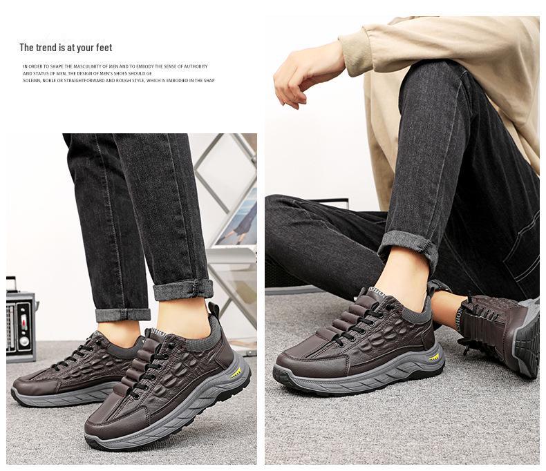 Мужские большие зимние хлопковые ботинки с крокодиловым узором и бархатной подкладкой