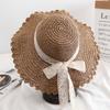Straw Hat Women's Sunshade Lace Strap Bow Hat Summer Outing Large Eave Beach Sun Hat