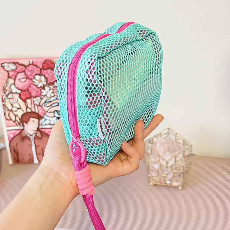 Стильная легкая сетчатая косметичка, переносная квадратная косметичка с застежкой-молнией, многоцелевая сумка для хранения всякой всячины