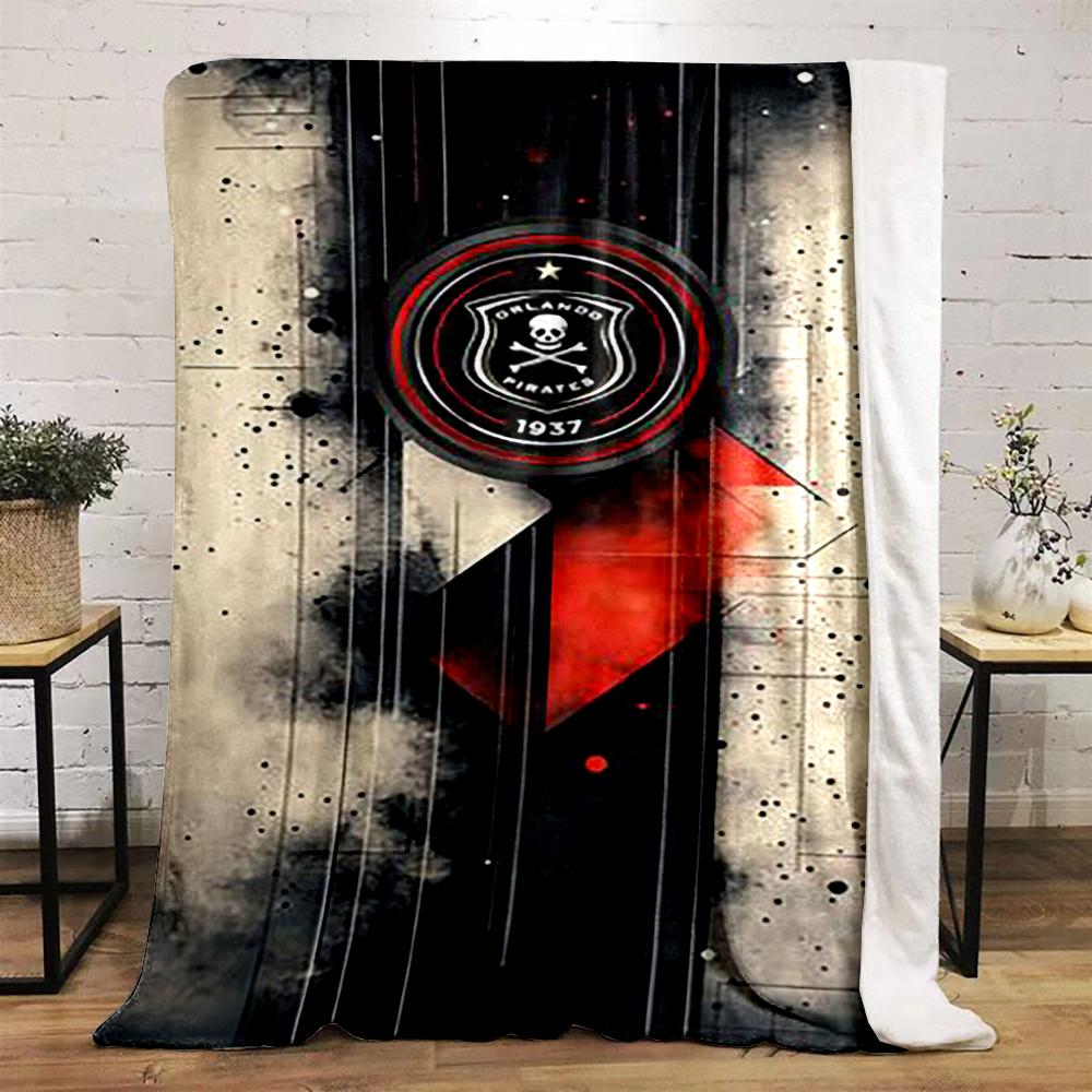 "Orlando Pirates Emblem with Abstract Art" printed Flannel blanket for bedroom, living room, sofa, and nap
