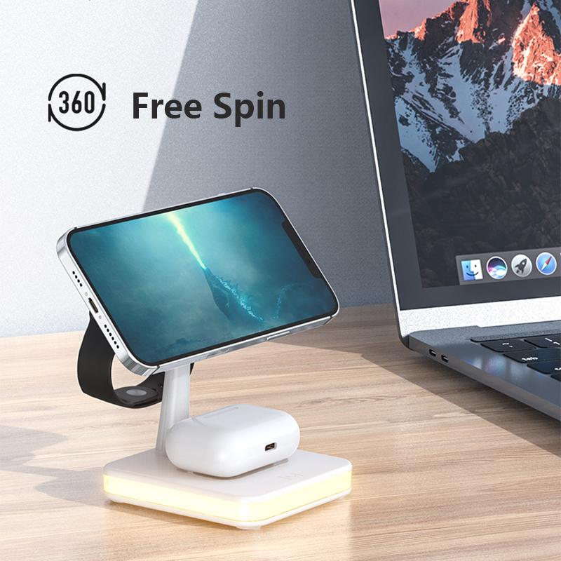 VAORLO Док-станция для беспроводного зарядного устройства 3 в 1 для iphone 12 12pro 12mini 13pro iwatch Airpods с ночником, быстрая зарядка