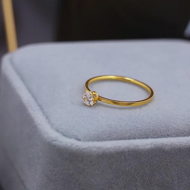 Trendy Gold Titanium Steel Diamond Ring: Minimalist Japanese-Korean Design