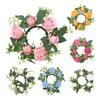 Mini Artificial Wreath Candle Ring Realistic Faux Rose Garland with Plastic Base Candle Wine Decoration Weddings Party Dining Table Centerpiece