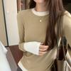 Contrast Color Design Fake Two-piece Long-sleeved T-shirt for Women Autumn and Winter New Slim Cashmere Warm Bottoming Shirt Top