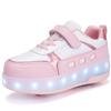 Kid's Lights Sports Shoes Rubbing Shoes Solid Magic Patch Can Charging Double-row Tow-wheel Slide Shoes