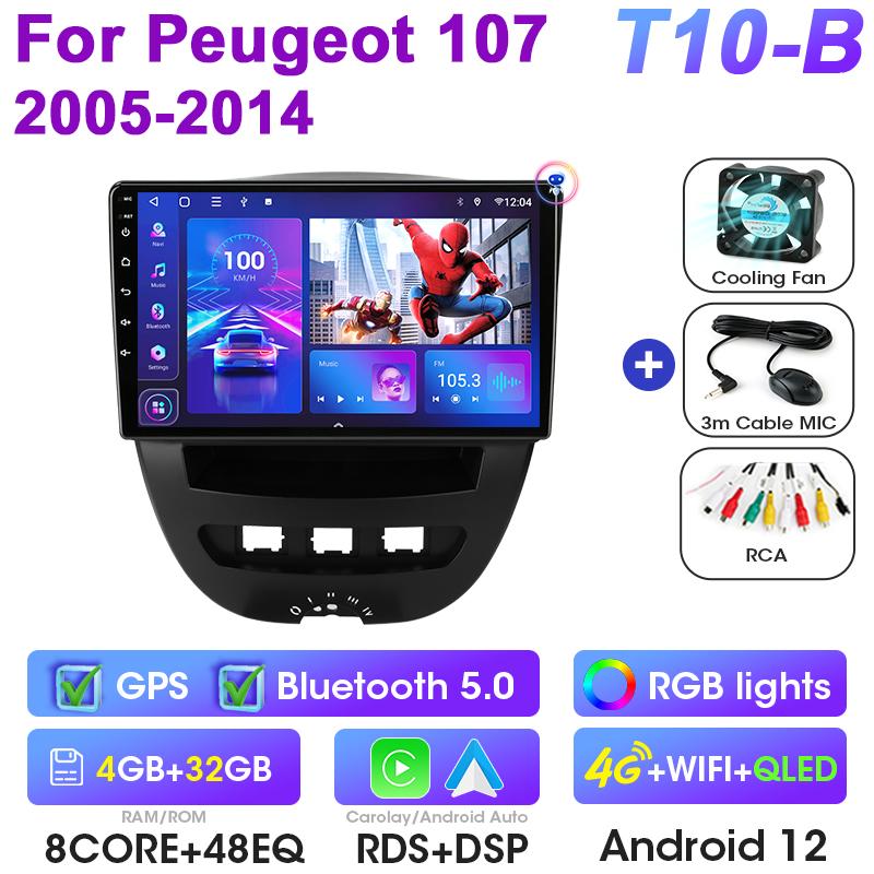 Для Peugeot 107 Toyota Aygo Citroen C1 2005 - 2014 2 Din Android 12 Автомагнитола Радио Мультимедийный Видеоплеер GPS 4G Carplay Auto