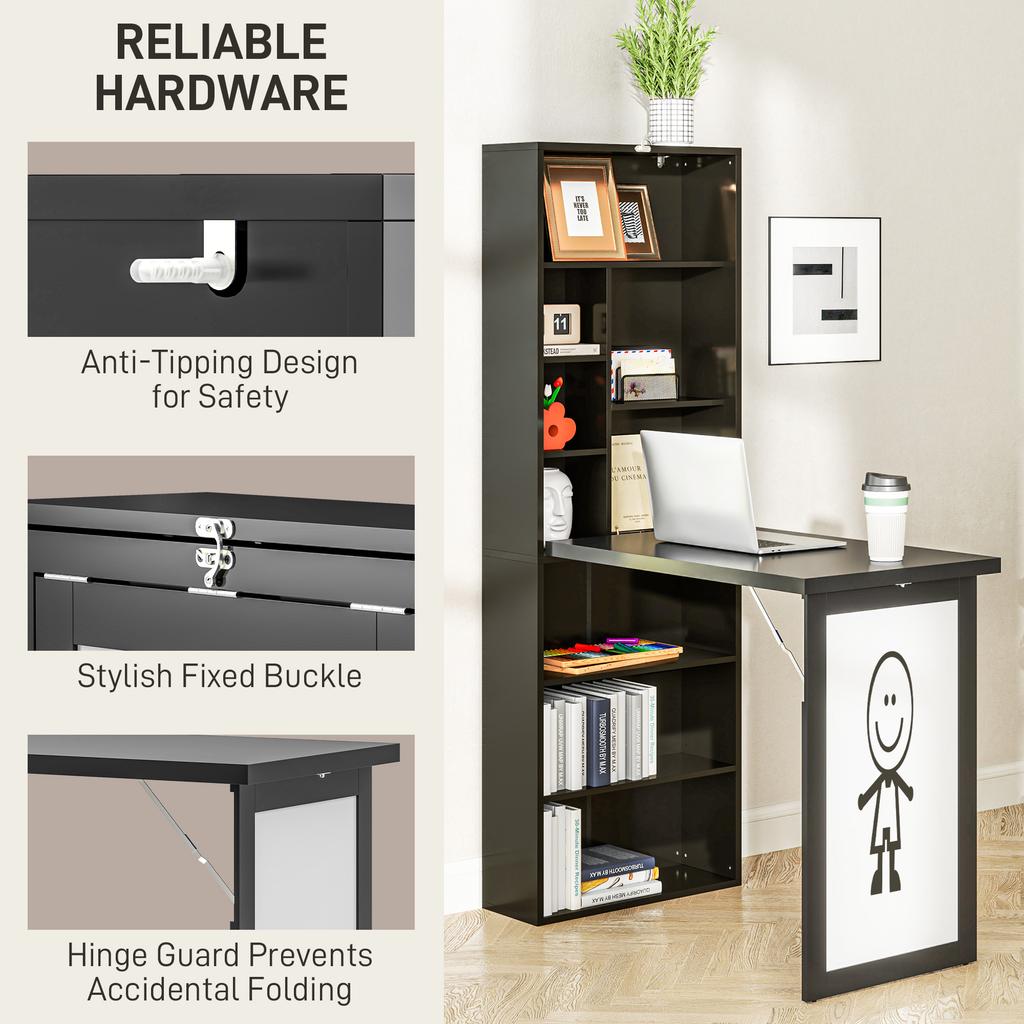 Three Part Work Desk With Storage And Writing Board Black