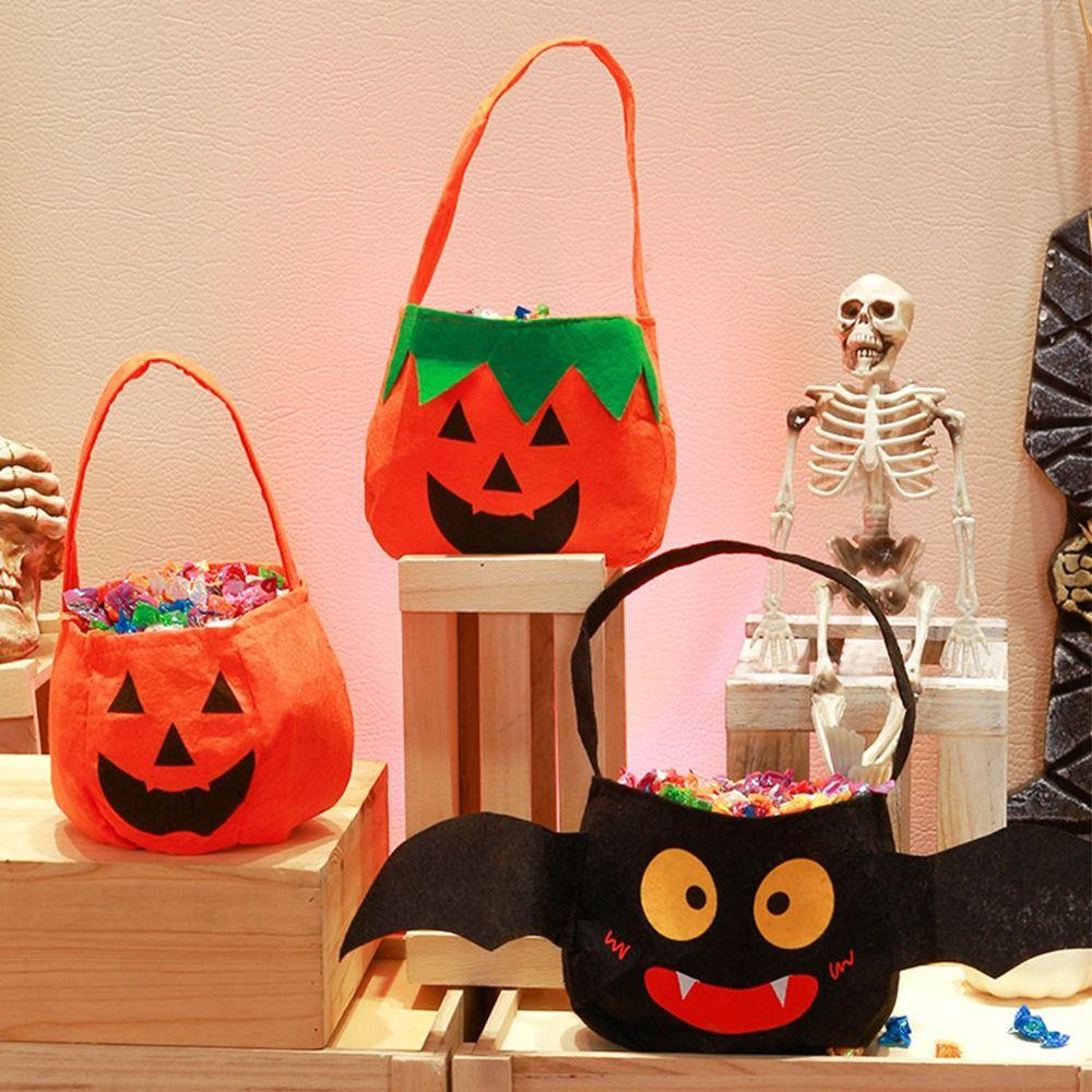 Trick or Treat Pumpkin Candy Bucket Non-woven Halloween Wool Felt Bag Funny   Party